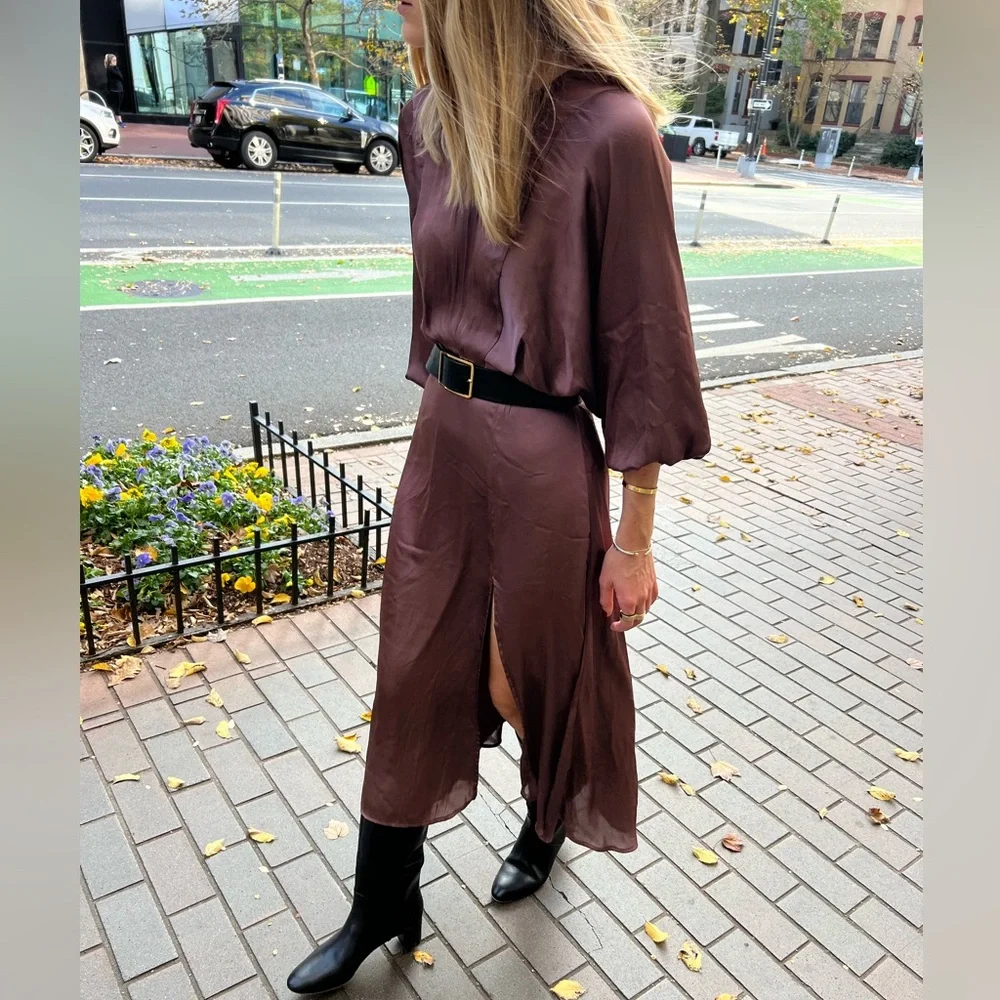 ASTR the Label Marin Dolman Sleeve Midi Dress in Brown - Picture 3 of 5